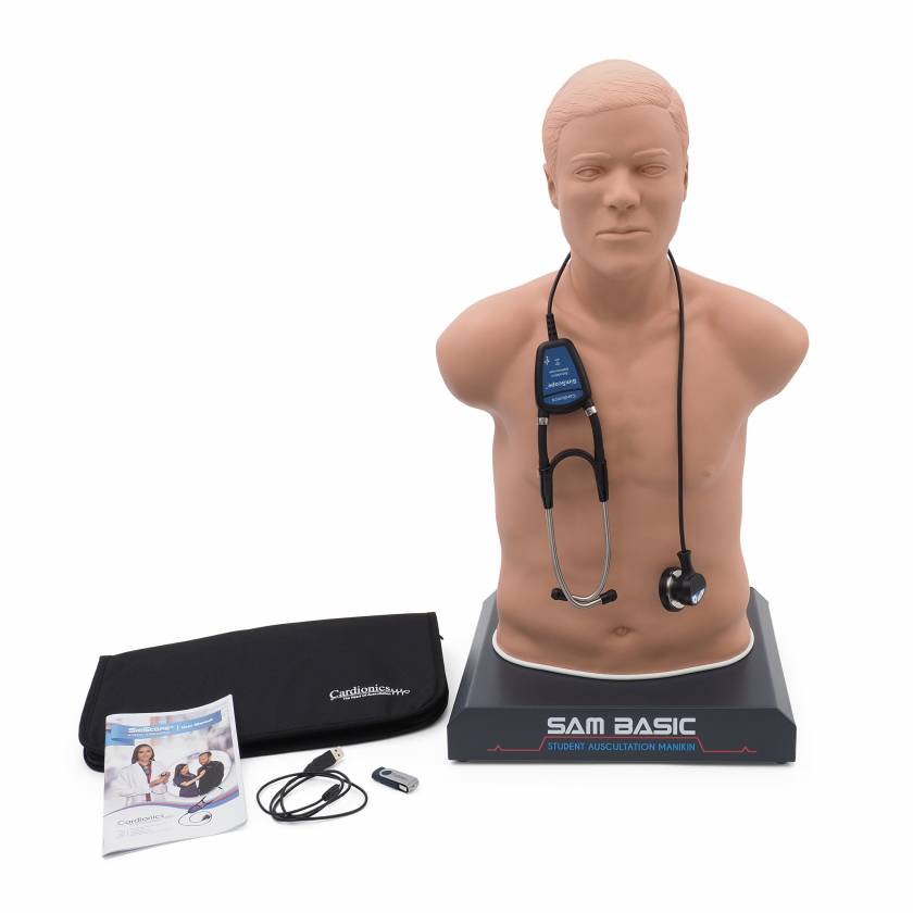 3B Scientific 1020097 SAM Basic® - Affordable Adult Auscultation Manikin with SimScope® Training Stethoscope, Light Skin Tone