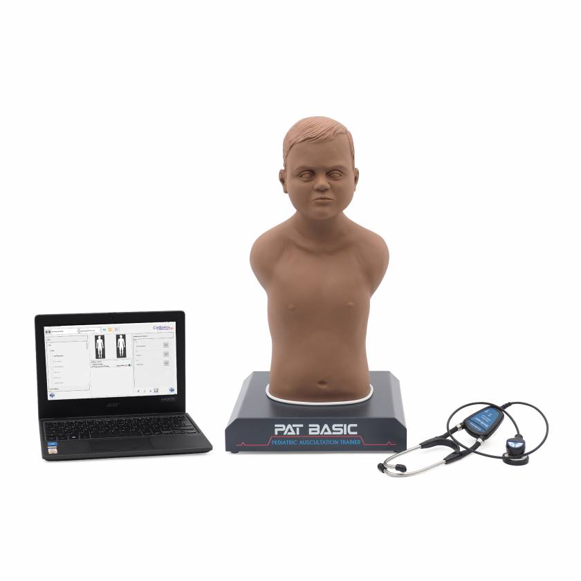 3B Scientific 1023424 PAT Basic® - Affordable Pediatric Auscultation Manikin with SimScope® Training Stethoscope and Laptop, Dark Skin Tone