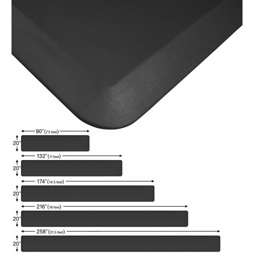 Let's Gel Eco-Pro Continuous Comfort Anti-Fatigue Black Floor Mats 20 Wide