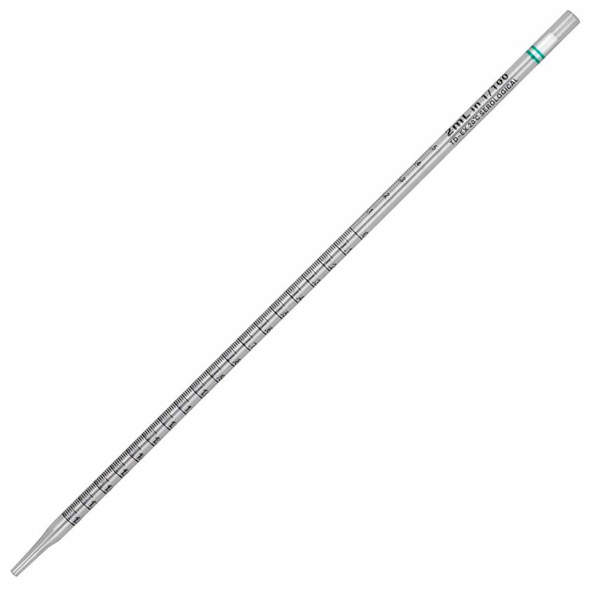 Globe Scientific #1722 2mL Diamond Essentials Serological Pipettes - Standard Tip - 275mm - Green Striped Color Coded - Sterile