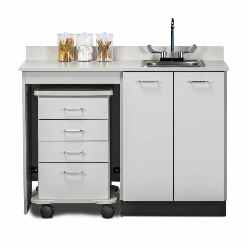 Clinton 48048L Classic Laminate 48" Wide Cart-Mate Cabinet with Left Side 4-Drawer Cart in Gray Finish.  NOTE: Supplies and Optional Sink Model 022 are NOT included.