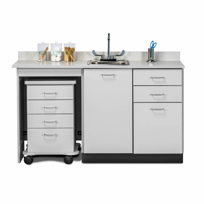 Clinton 48060ML Classic Laminate 60" Wide Cart-Mate Cabinet with Left Side 4-Drawer Cart, Middle Single Door in Gray Finish. NOTE: Supplies and Optional Sink Model 022 are NOT included.