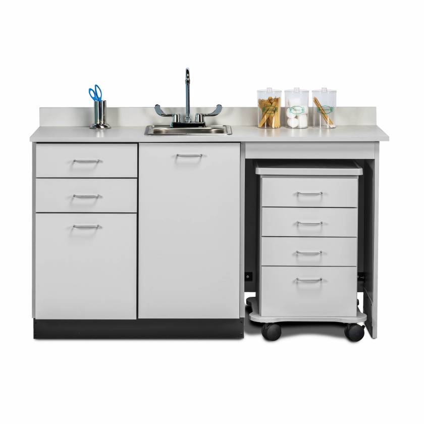 Clinton 48060MR Classic Laminate 60" Wide Cart-Mate Cabinet with Right Side 4-Drawer Cart, Middle Single Door in Gray Finish. NOTE: Supplies and Optional Sink Model 022 are NOT included.