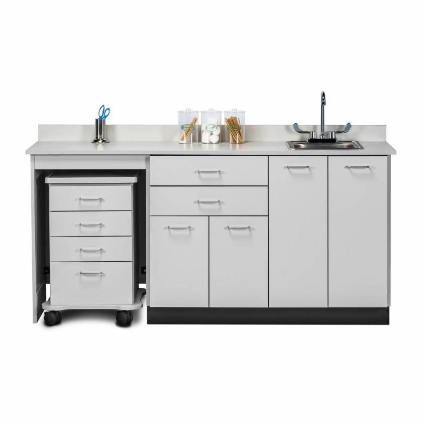 Clinton 48072L Classic Laminate 72" Wide Cart-Mate Cabinet with Left Side 4-Drawer Cart in Gray Finish. NOTE: Supplies and Optional Sink Model 022 are NOT included.