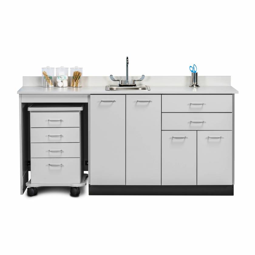 Clinton 48072ML Classic Laminate 72" Wide Cart-Mate Cabinet with Left Side 4-Drawer Cart, Middle Double Doors in Gray Finish. NOTE: Supplies and Optional Sink Model 022 are NOT included.