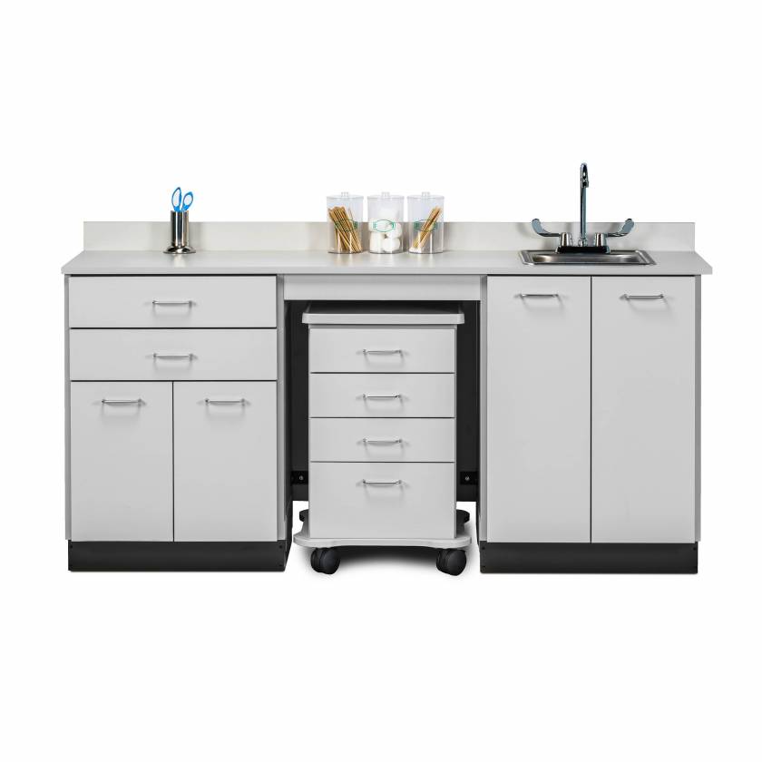 Clinton 48072SR Classic Laminate 72" Wide Cart-Mate Cabinet with Centered 4-Drawer Cart, Right Side Double Doors in Gray Finish. NOTE: Supplies and Optional Sink Model 022 are NOT included.