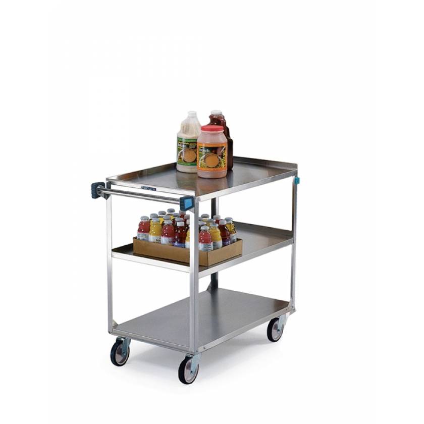 Lakeside SS Medium Duty Multi-Shelf Cart - 3 Edges Up 1 Down - Front Leg Bumper - 3 Shelves