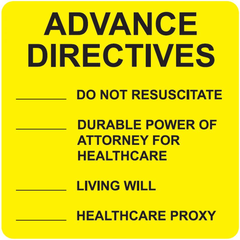 ADVANCE DIRECTIVES Label - Size 2 1/2"W x 2 1/2"H - Fluorescent Yellow