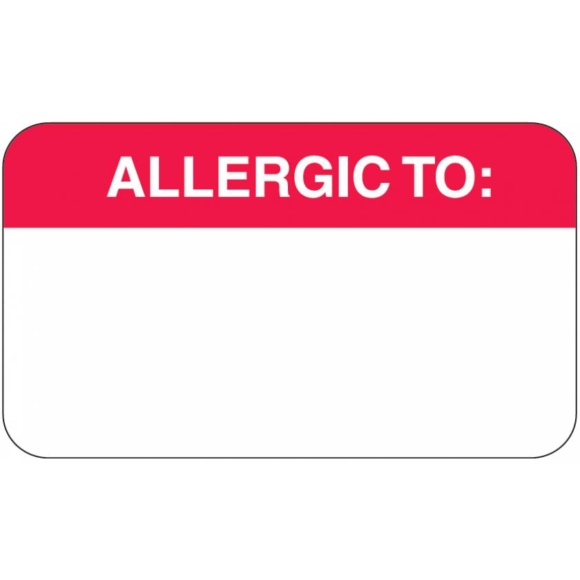 ALLERGIC TO Label - Size 1 1/2"W x 7/8"H - Box of 500