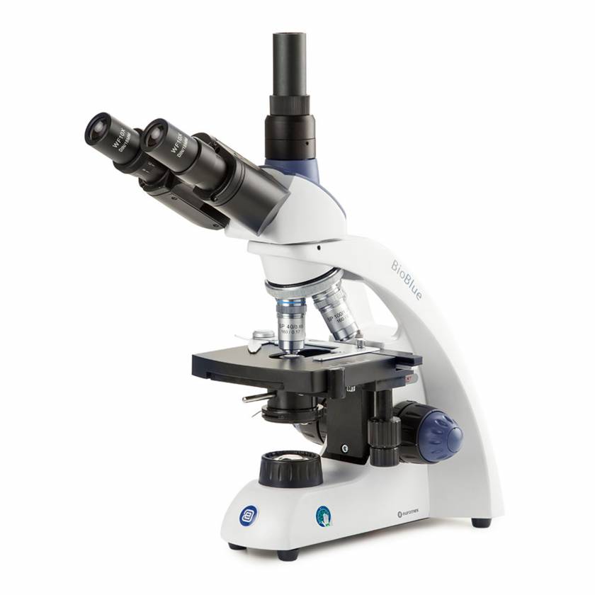 Globe Scientific EBB-4253 BioBlue Trinocular Compound Microscope SMP 4/10/S40/S100x Oil Objectives with Mechanical Stage