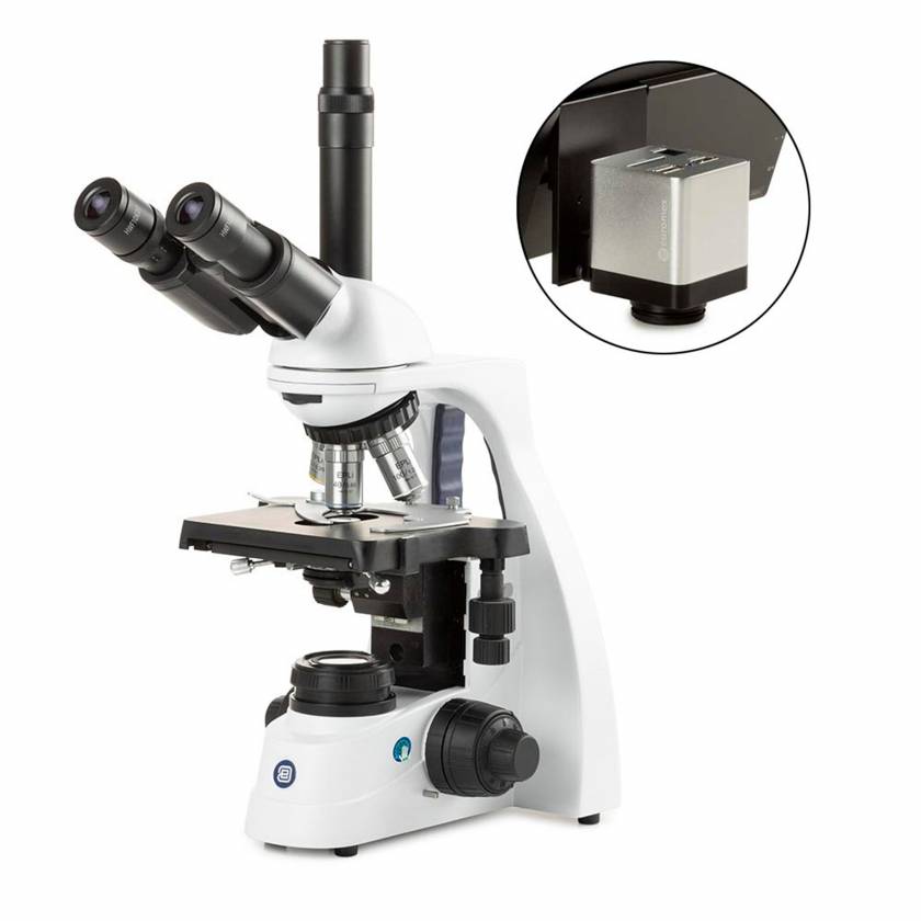 Globe Scientific EBS-1153-EPLI-HDS bScope Trinocular Compound Microscope, HWF 10x/20mm Eyepieces, Quintuple Nosepiece, E-Plan EPLi, HD-Mini Camera with 13" HD Screen