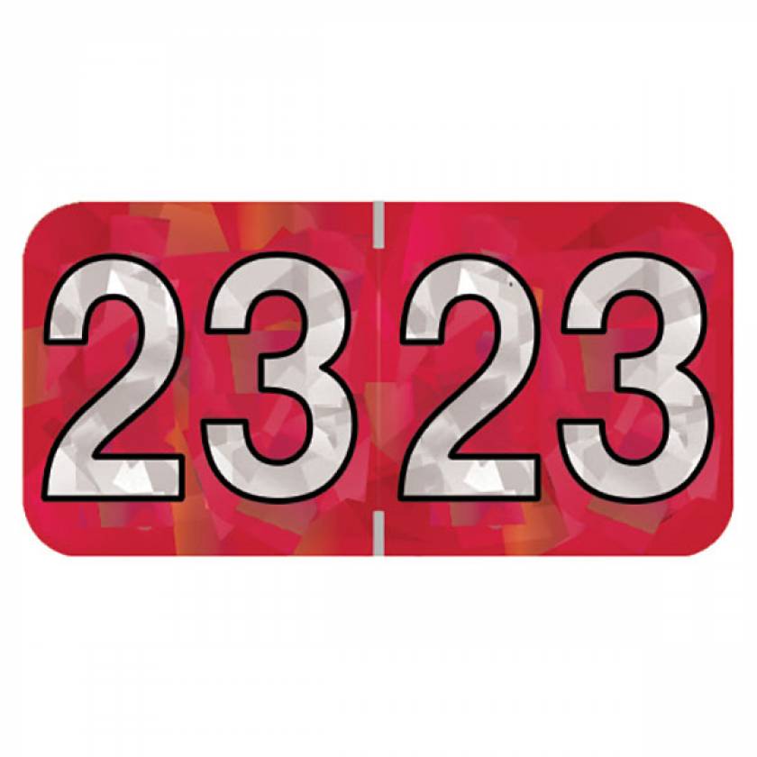 2023 Year Labels - Holographic Red - Size 3/4" H x 1 1/2" W