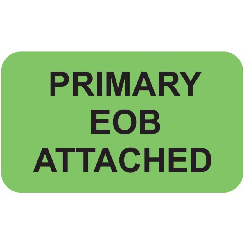 PRIMARY EOB ATTACHED Label - Size 1 1/2"W x 7/8"H