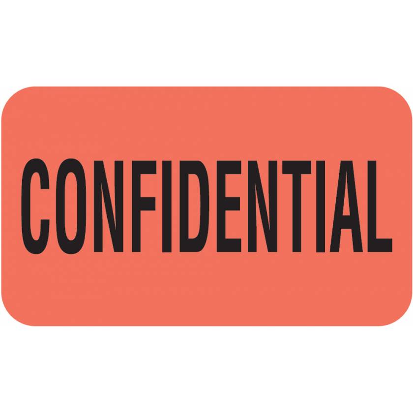CONFIDENTIAL Label - Size 1 1/2"W x 7/8"H - Fluorescent Red