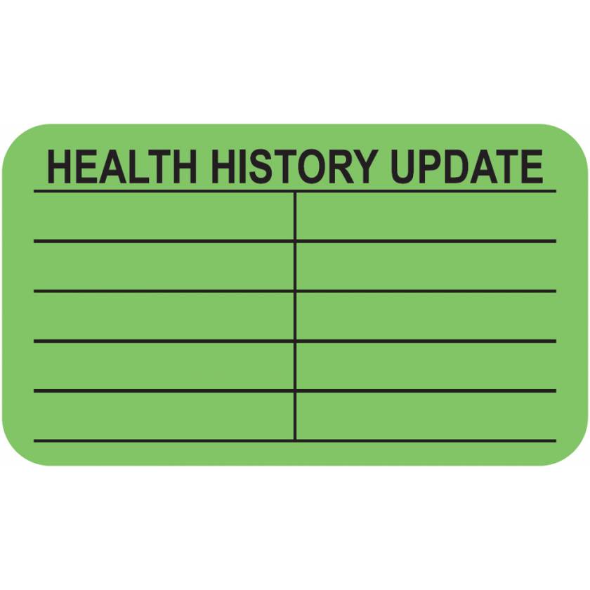 HEALTH HISTORY UPDATE Label - Size 1 1/2"W x 7/8"H
