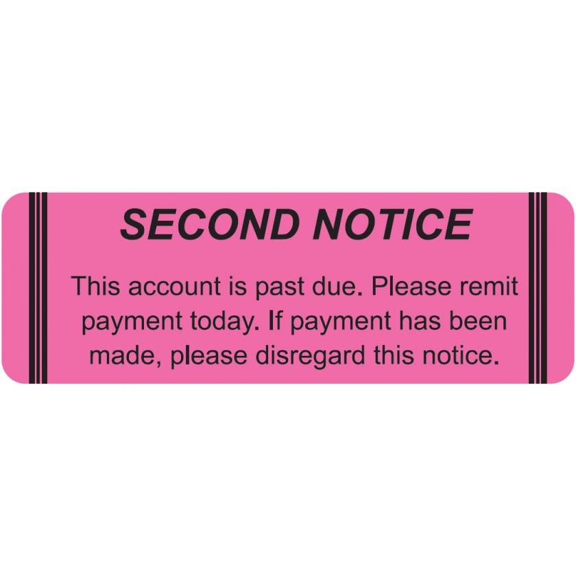 SECOND NOTICE THIS ACCOUNT IS PAST DUE Label - Size 3"W x 1"H