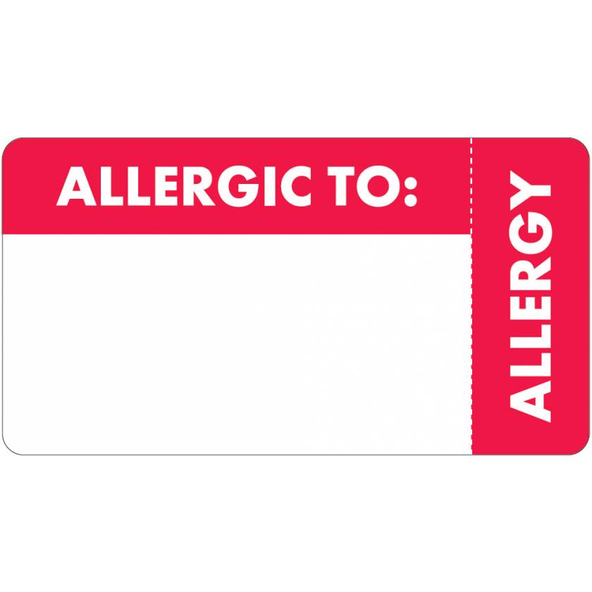 ALLERGIC TO Label - Size 3 1/4"W x 1 3/4"H - Right Side Wrap-Around