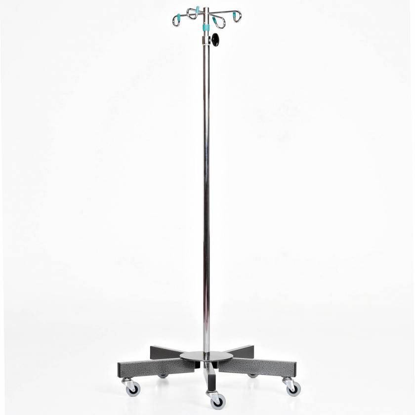 Height Adjustable Chrome 5-Leg IV Stand with Detachable Hook Top