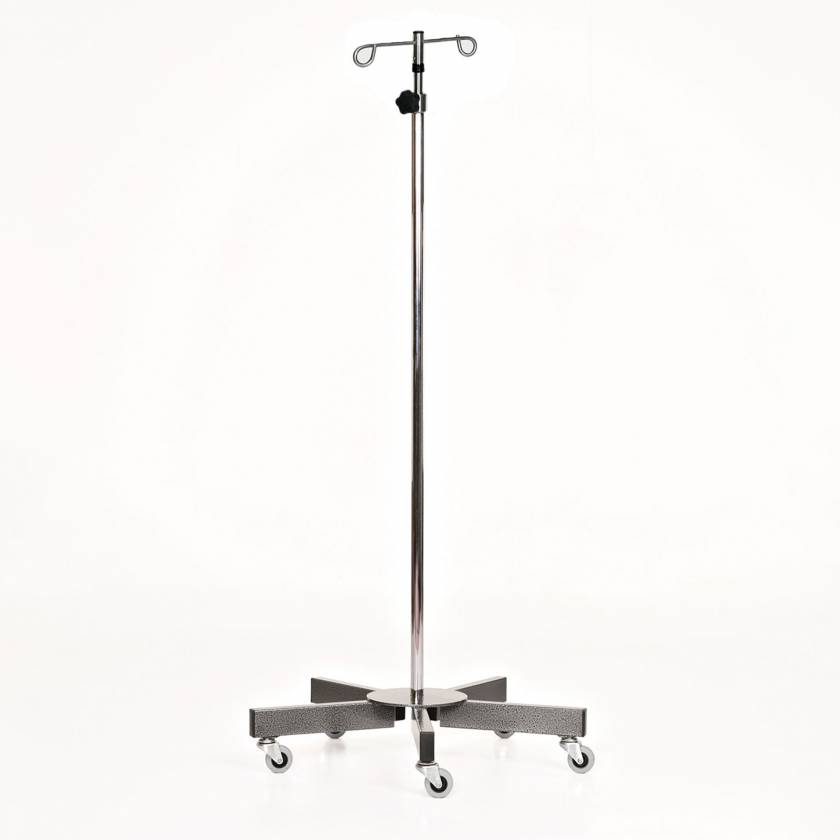 MidCentral Medical MCM210 Stainless Steel 5-Leg IV Pole with 2-Hook Top