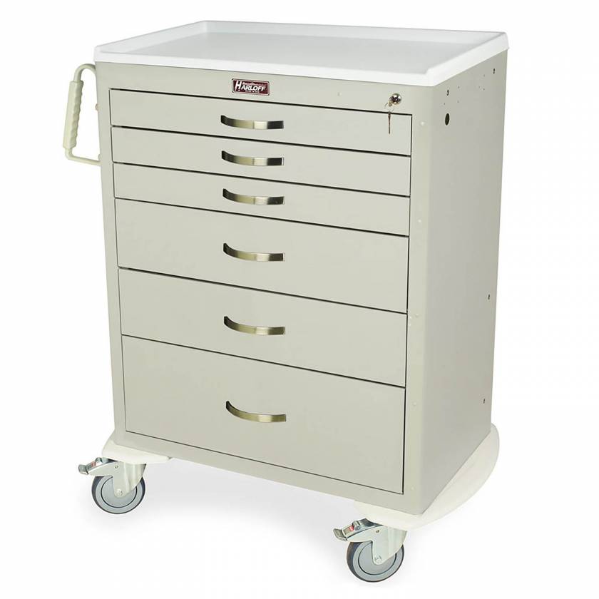 Harloff MDS3030K06 M-Series Standard Width Tall Anesthesia Cart Six Drawers with Key Lock