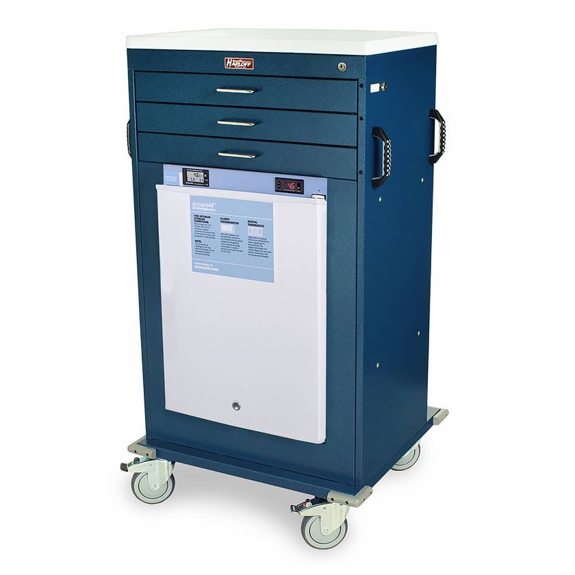 Harloff MH4300K-AC Malignant Hyperthermia Cart with 2.4 Cubic Feet Accucold Refrigerator, Three Drawers, Key Lock