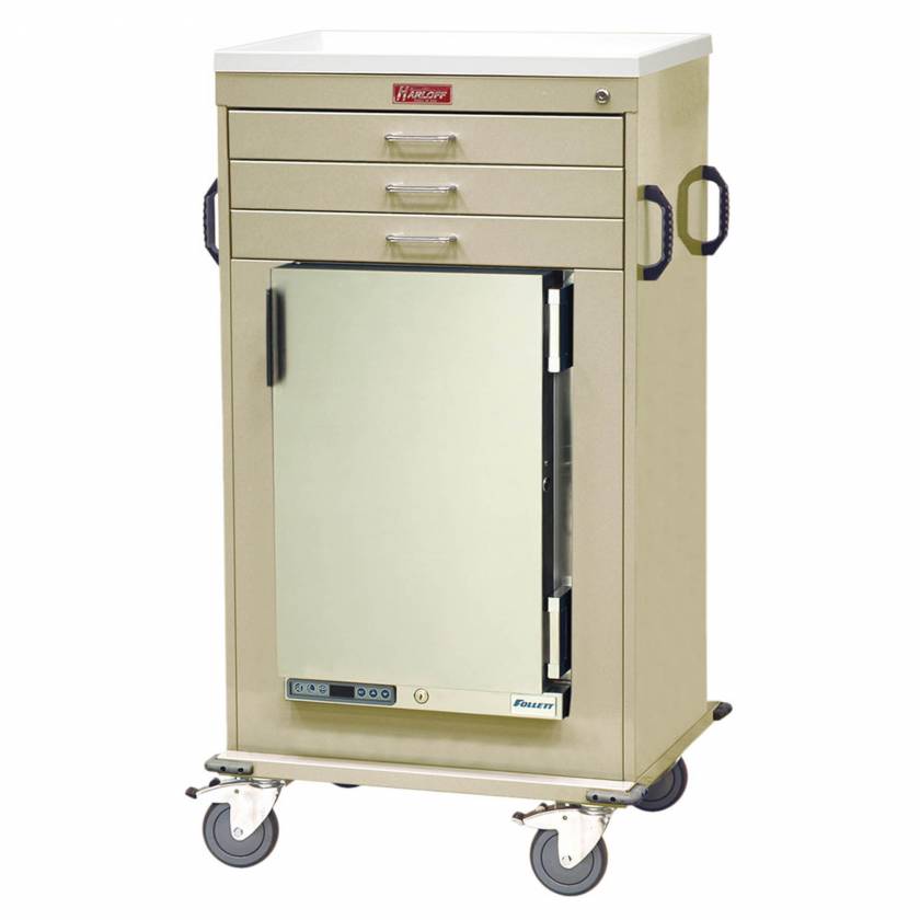 Harloff Model MH4300K Malignant Hyperthermia Cart with 1.8 Cubic Feet Follett Refrigerator, Three Drawers, Key Lock