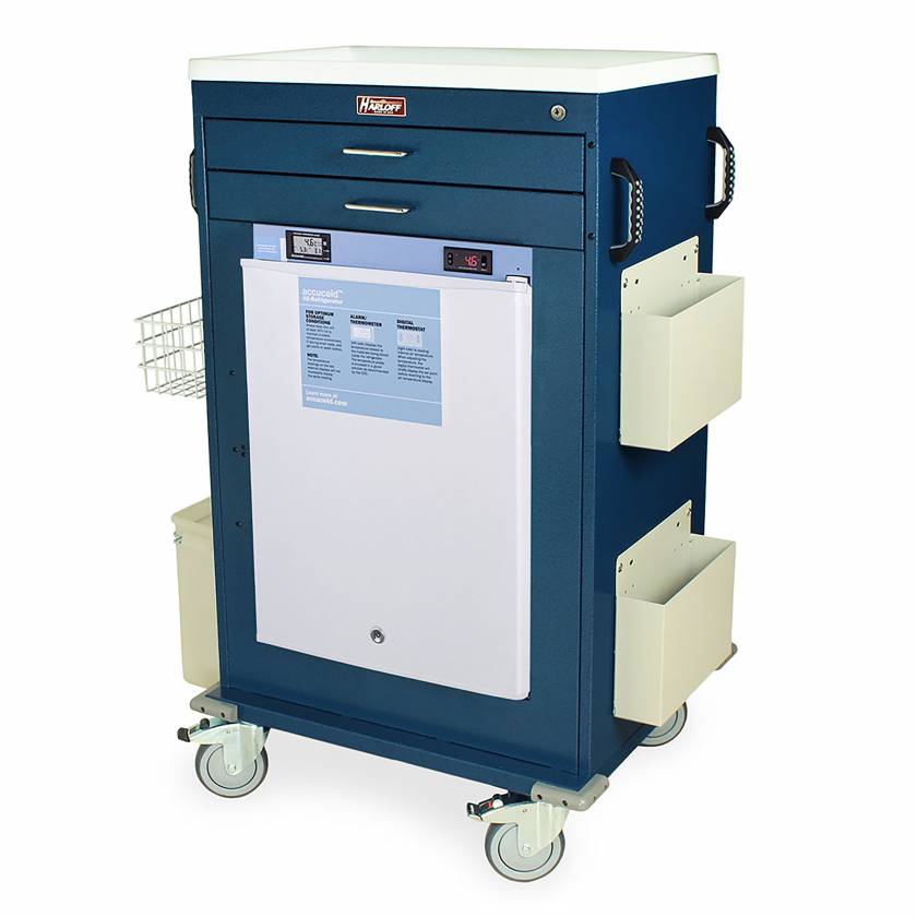 Harloff MH5200K-AC Malignant Hyperthermia Cart with 2.4 Cubic Feet Accucold Refrigerator, Two Drawers, Key Lock & Accessories