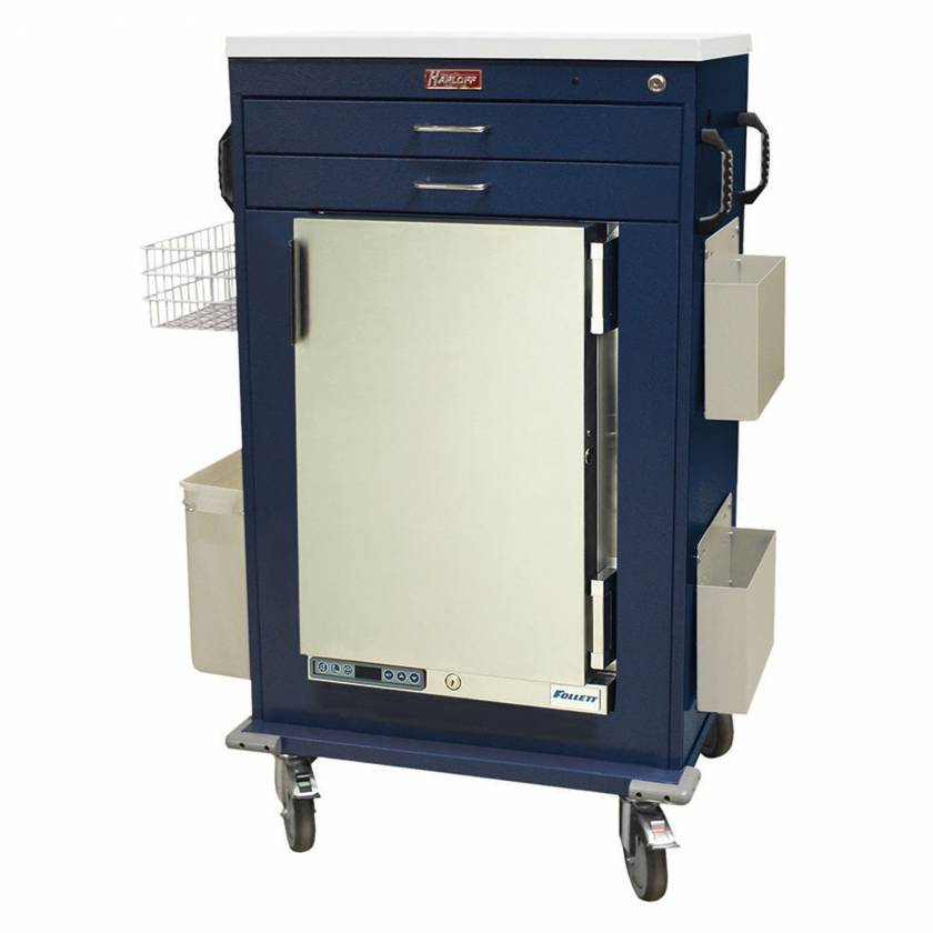 Harloff Model MH5200K Malignant Hyperthermia Cart with 1.8 Cubic Feet Follett Refrigerator, Two Drawers, Key Lock & Accessories