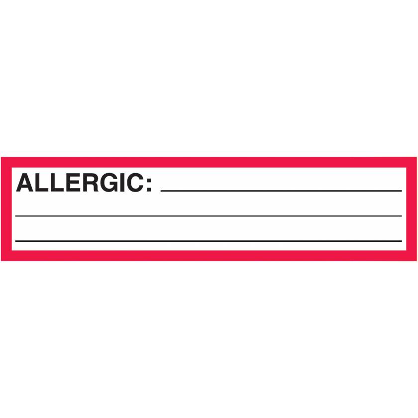 ALLERGIC Label - Size 5 1/2"W x 1 3/8"H