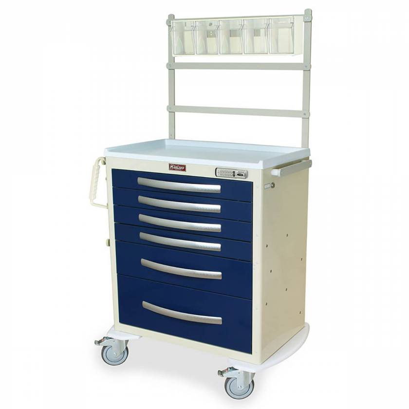 Harloff MPA3027E06+MD30-ANS A-Series Lightweight Aluminum Standard Width Medium Height Anesthesia Cart Six Drawers with Basic Electronic Pushbutton Lock, MD30-ANS Package