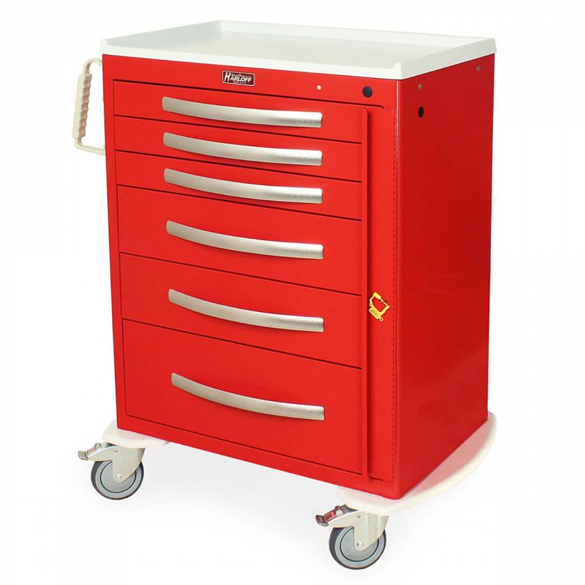 Harloff MPA3030B06 A-Series Lightweight Aluminum Standard Width Tall Emergency Crash Cart Six Drawers with Breakaway Lock