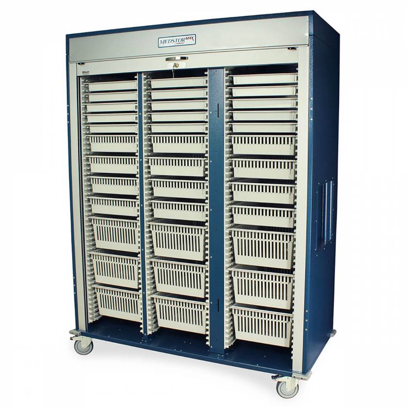 Quad Column Mobile Medical Storage Cabinet, Glass Doors, E-Lock