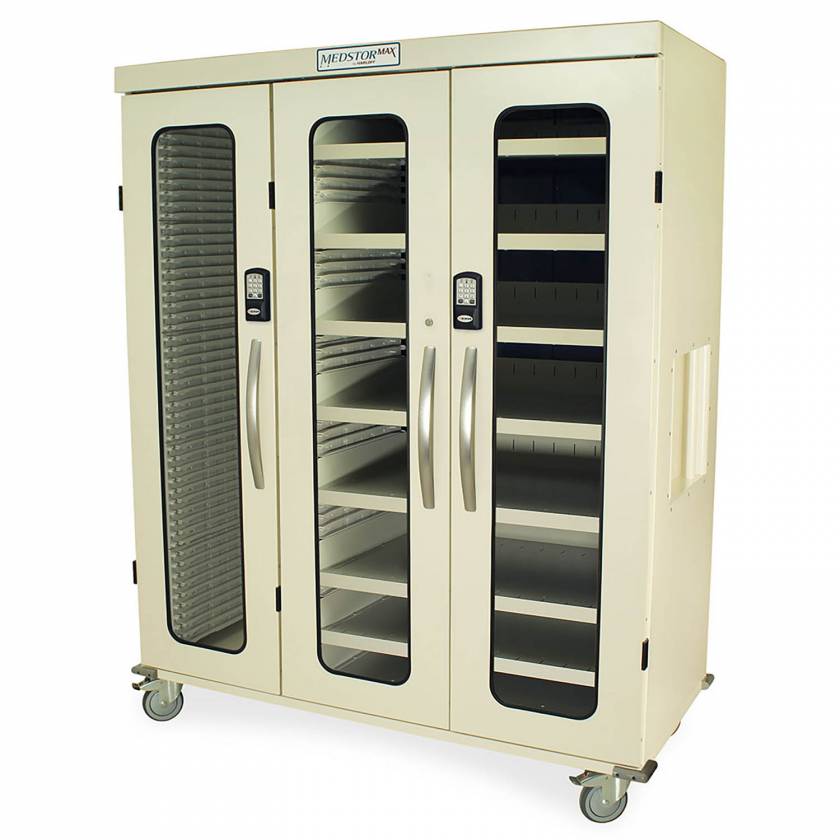 Harloff MSPM83-L0GEK Medstor Max Triple Column Medical Storage Cabinet with Double Wide Open Right Column, Glass Doors, Electronic Keypad Lock (PLEASE NOTE, shelves are NOT included)