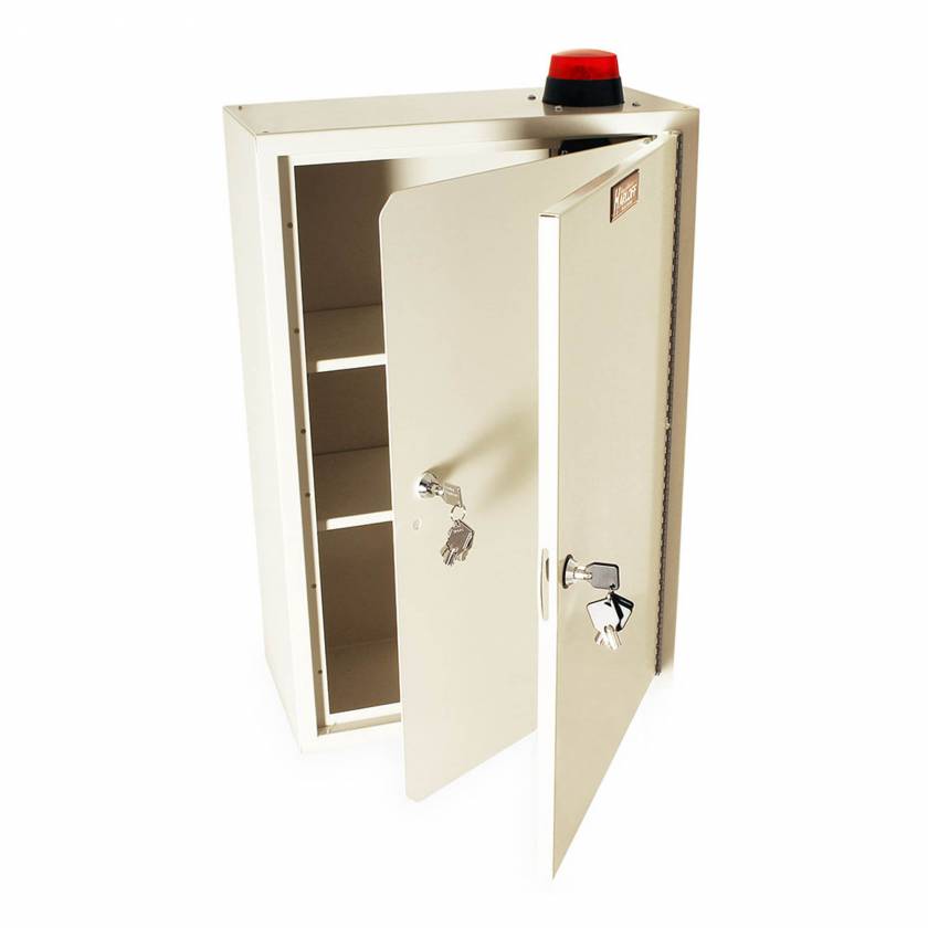 Harloff NC24C16-DT2-AVD Tall Narcotics Cabinet with Audio/Visual Alarm, Outer Door & Inner Door with Tubular Lock, 24" H x 16" W x 8" D - Open Doors