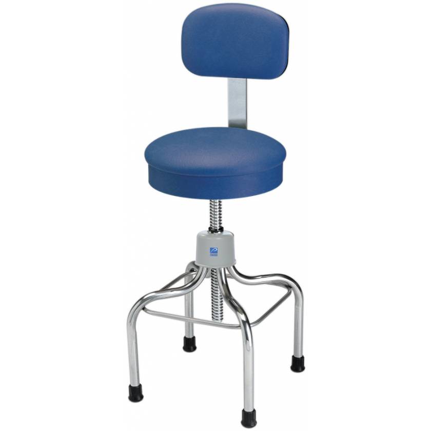 Pedigo Round Cushioned Seat Adjustable SS Stool with Padded Backrest