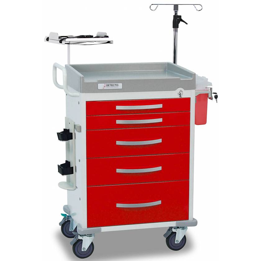 DETECTO Rescue Series Loaded ER Medical Cart 5 Red Drawers