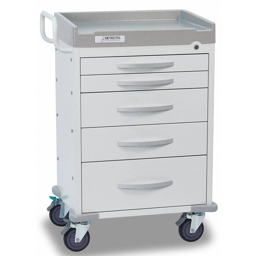 DETECTO Rescue Series General Purpose Medical Cart - 5 White Drawers 