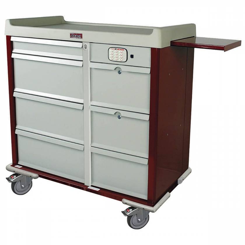 Harloff Standard Line 600 Punch Card Medication Cart with CompX Electronic Lock, 2 Double Wide Narcotics Drawers