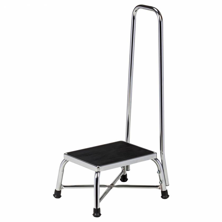 Clinton Model T-6150 Chrome Bariatric Single Step Stool with Handrail