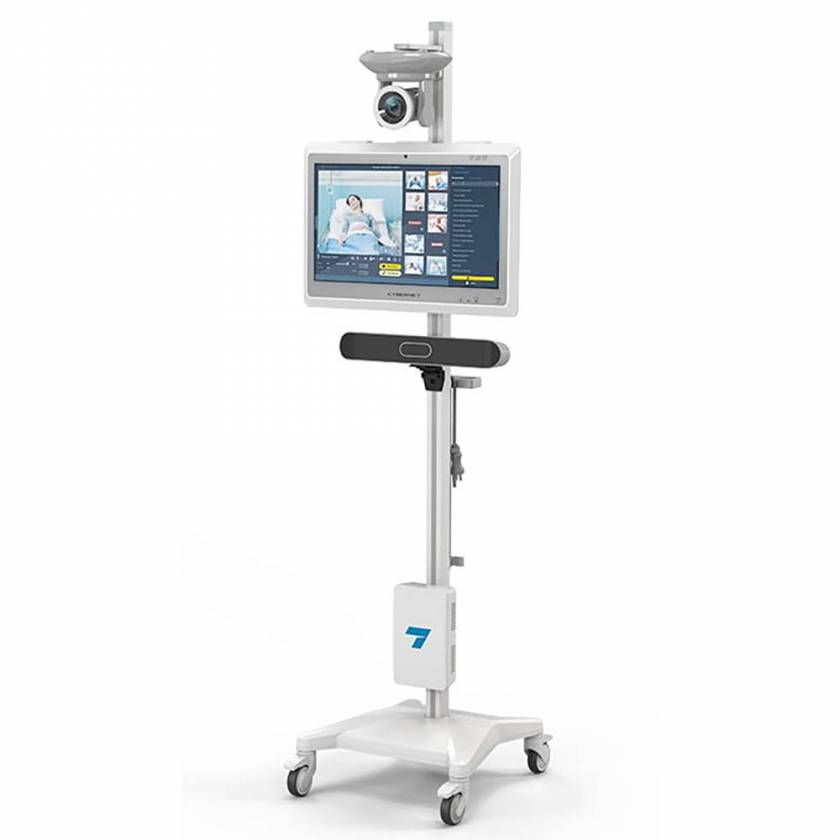 Capsa T2500-T Tryten S5 Medical Monitor Cart.  Shown with Monitor, Camera, Speaker, Power Cable, and accessories that are NOT included.