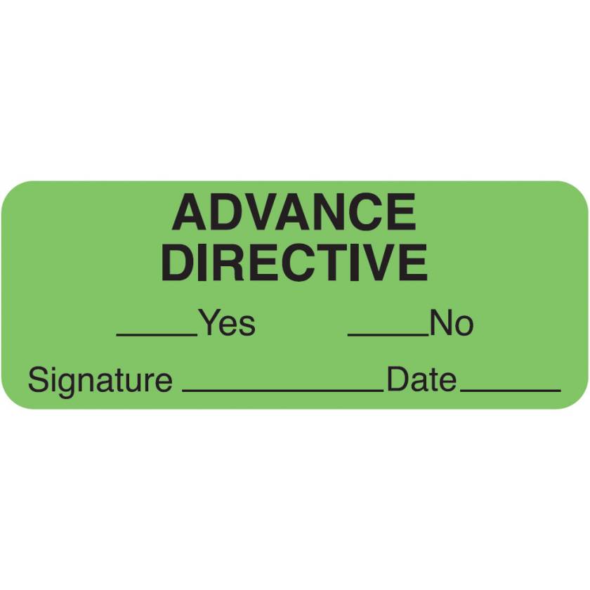 ADVANCE DIRECTIVE Label - Size 2 1/4"W x 7/8"H - Fluorescent Green