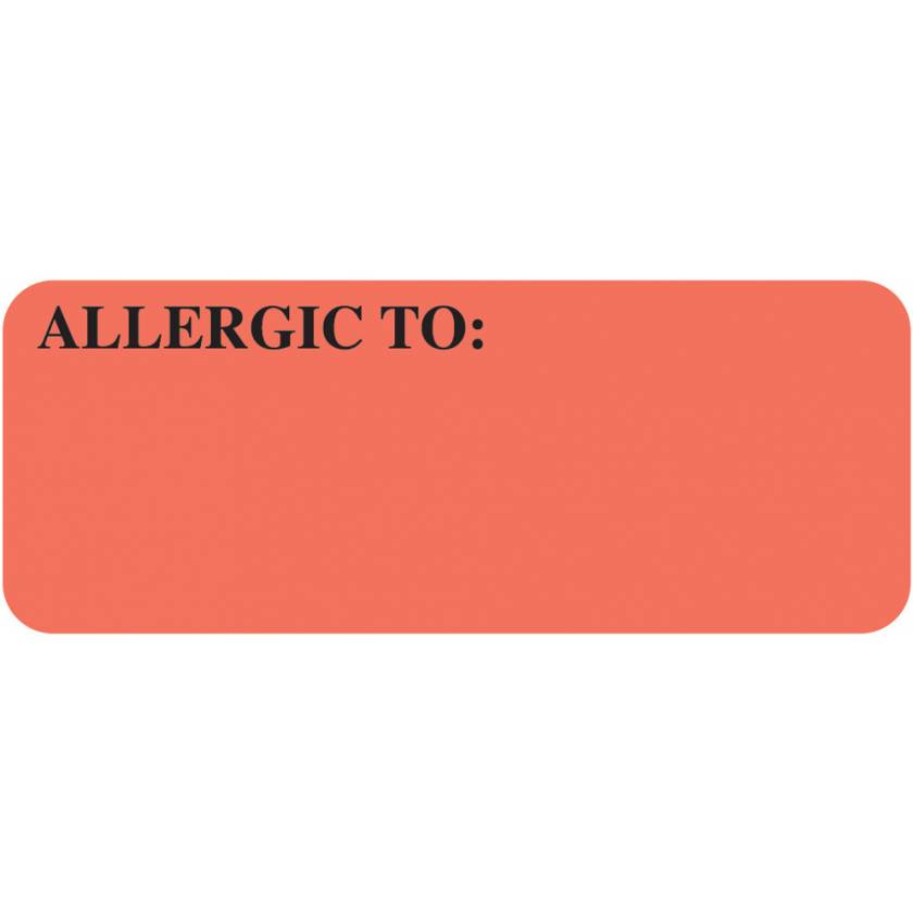 ALLERGIC TO Label - Size 2 1/4"W x 7/8"H