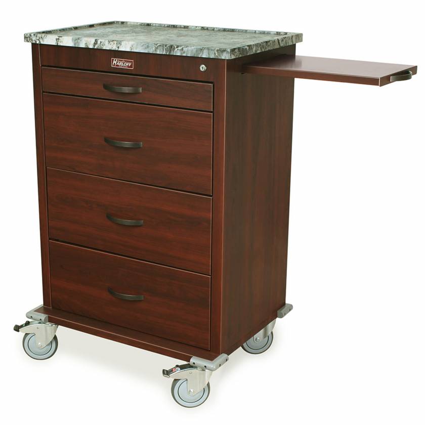 Harloff WV360PC-CM Wood Vinyl 360 Punch Card Medication Cart with Key Lock, Locking Narcotics Box, Cherry Mahogany Cabinet Finish. Shown with Light Top option.