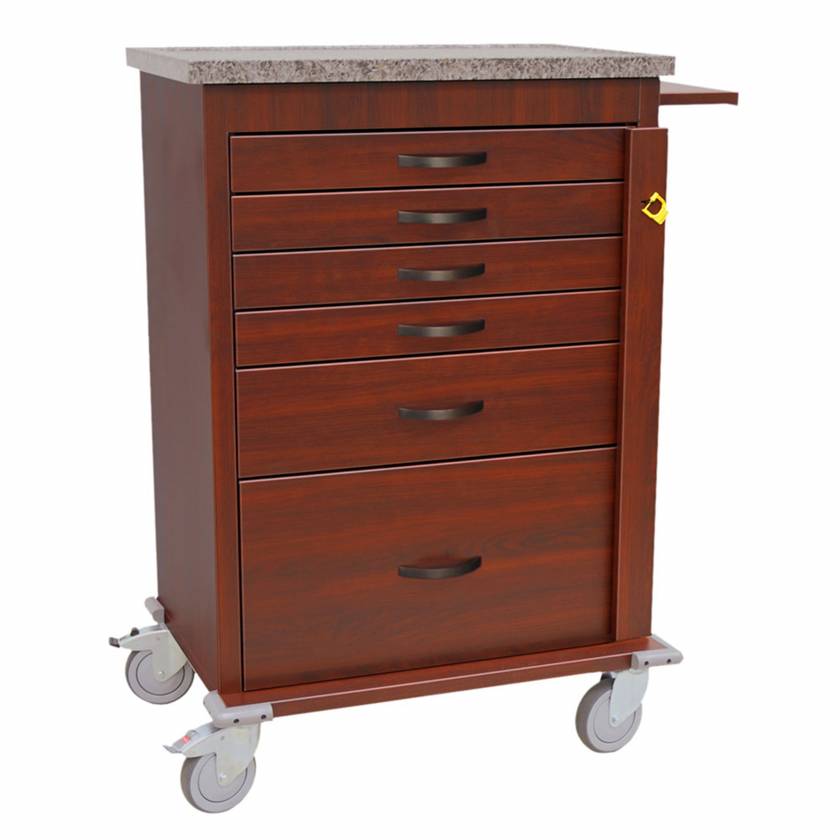 Harloff WV6400-CM TWood Vinyl Tall Emergency Cart, Six Drawers, Breakaway Lock, Cherry Mahogany Finish Cabinet.