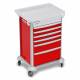 DETECTO 2000090 MobileCare Series Medical Cart - Red, Six 23" Wide Drawers with Key Lock, 3 Handrails