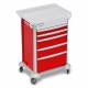 DETECTO 2000091 MobileCare Series Medical Cart - Red, Five 23" Wide Drawers with Key Lock, 3 Handrails