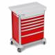 DETECTO 2000590 MobileCare Series Medical Cart - Red, Six 29" Wide Drawers with Key Lock, 3 Handrails