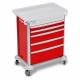 DETECTO 2000591 MobileCare Series Medical Cart - Red, Five 29" Wide Drawers with Key Lock, 3 Handrails