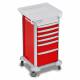 DETECTO 2001590 MobileCare Series Medical Cart - Red, Six 16.5" Wide Drawers with Key Lock, 3 Handrails