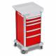 DETECTO 2001591 MobileCare Series Medical Cart - Red, Five 16.5" Wide Drawers with Key Lock, 3 Handrails